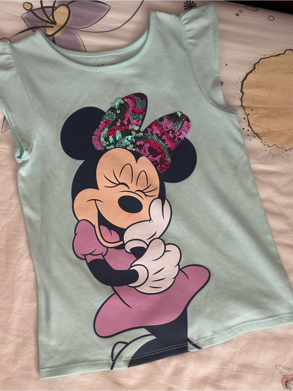 Disney Mint Tank Top with Sequin Bow Minnie Graphic